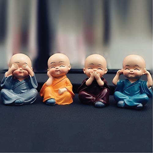 DECORI Buddha Monk Statues for Home Decor and Gifts (Small, Multicolour) Resin SET of 4