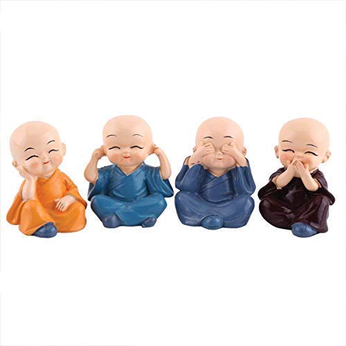 DECORI Buddha Monk Statues for Home Decor and Gifts (Small, Multicolour) Resin SET of 4