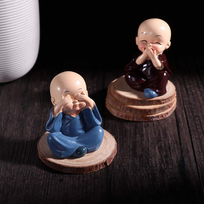 DECORI Buddha Monk Statues for Home Decor and Gifts (Small, Multicolour) Resin SET of 4
