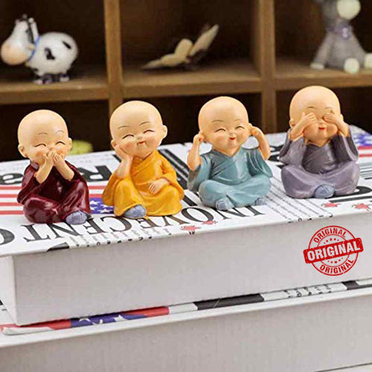 DECORI Buddha Monk Statues for Home Decor and Gifts (Small, Multicolour) Resin SET of 4