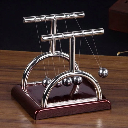 Newton's Cradle Pendulum | Metal Perpetual Motion Toy  | Physics Gadget Featuring a Polished Plastic Base & Nylon Strings for Office Desk